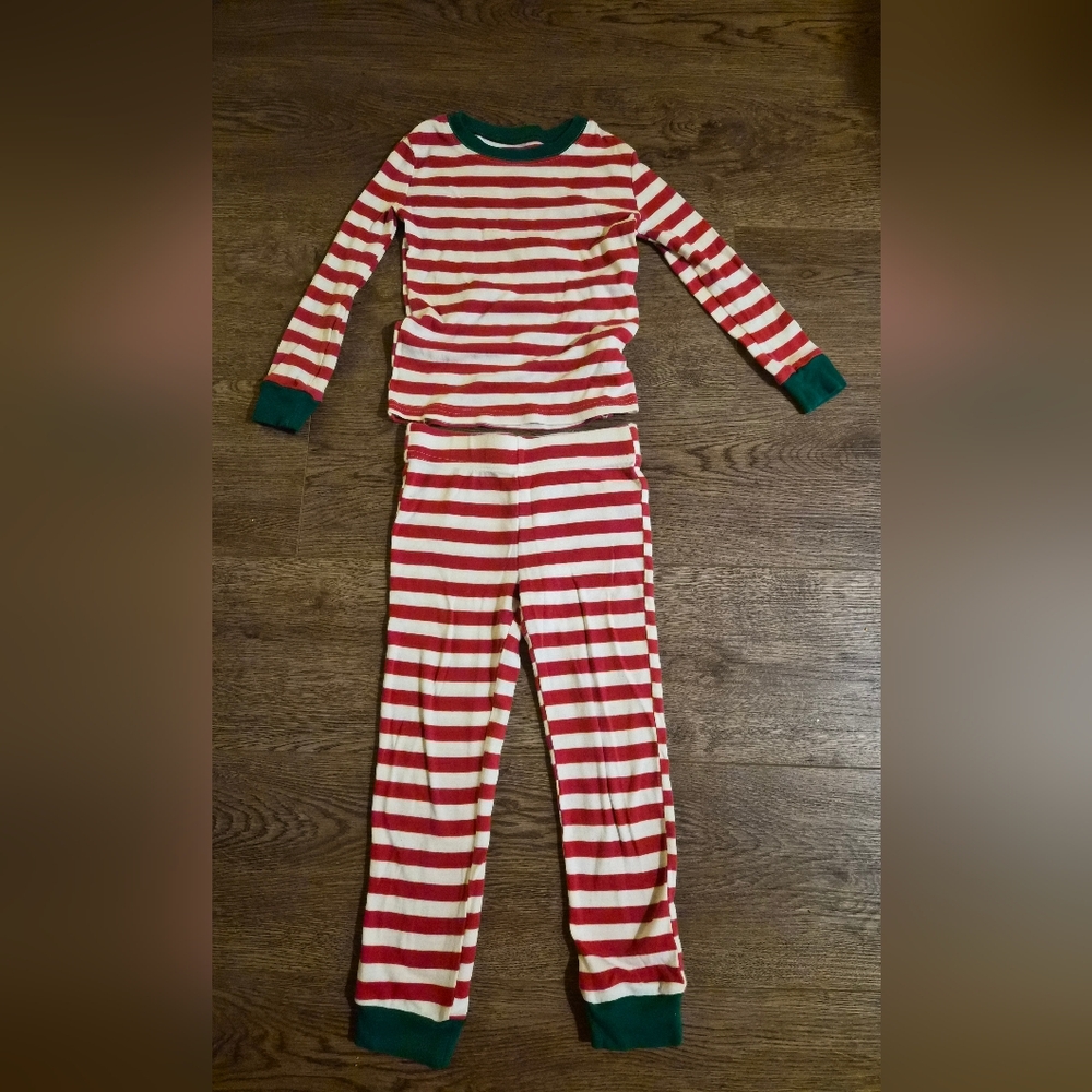 Striped Red and White Kids Christmas Pajamas